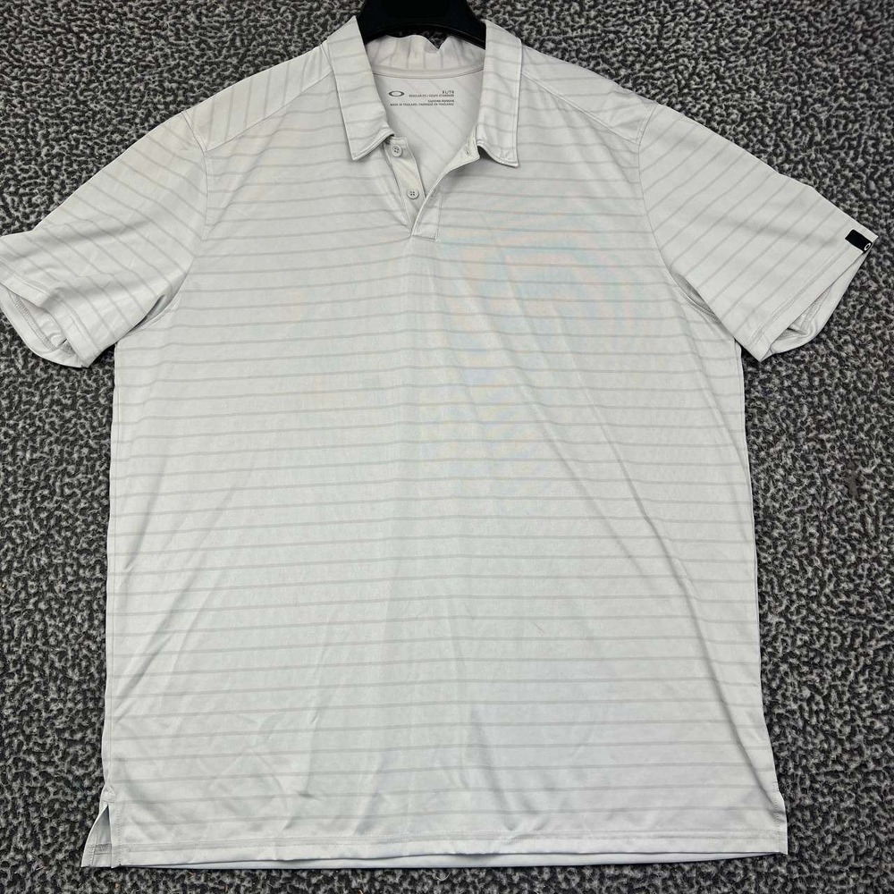 Oakley Golf Polo Shirt Men Extra Large Gray Striped‎ Short Sleeve Collared XL